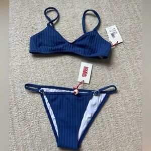 Solid & Striped blue ribbed bikini set